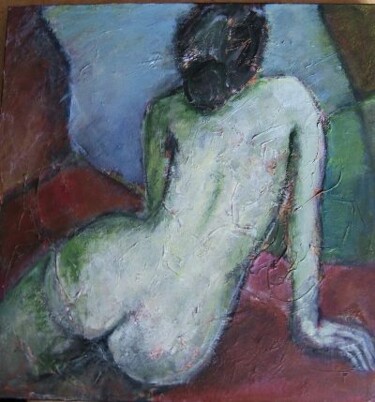 Painting titled "Nu Féminin (collage…" by Odile Caron, Original Artwork, Oil