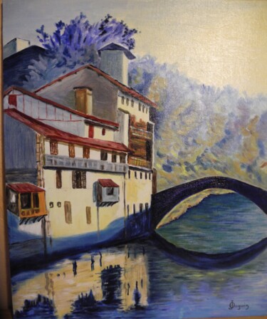 Peinture intitulée "village du Lot" par Odile Joguin, Œuvre d'art originale, Huile