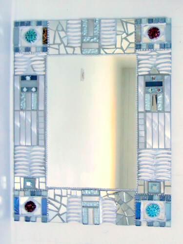 Design intitulée "miroir mosaïque "In…" par Odile Maffone, Œuvre d'art originale, Salle de bains
