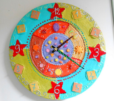 Художественная композиция под названием "Horloge "étoiles ro…" - Odile Maffone, Подлинное произведение искусства, Домашний д…