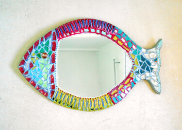 Design intitulée "Mosaïque miroir "Po…" par Odile Maffone, Œuvre d'art originale, Salle de bains