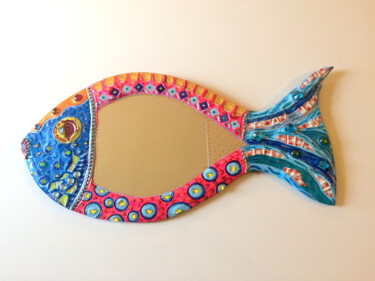 "miroir  "poisson qu…" başlıklı Design Odile Maffone tarafından, Orijinal sanat, Aksesuarlar Ahşap panel üzerine monte edilm…