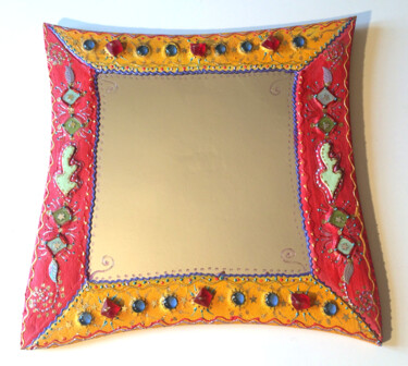 Design intitolato "miroir mosaïque et…" da Odile Maffone, Opera d'arte originale, Mosaico Montato su Pannello di legno