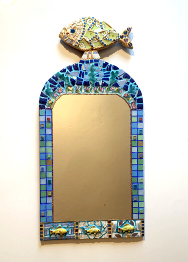 设计 标题为“miroir mural "poiss…” 由Odile Maffone, 原创艺术品, 镶嵌 安装在木板上