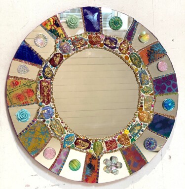 Design titled "miroir mosaïque ron…" by Odile Maffone, Original Artwork, Accessories Mounted on Wood Panel
