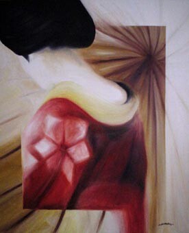 Peinture intitulée "Ombrelle rouge" par Odile Woldenberg, Œuvre d'art originale