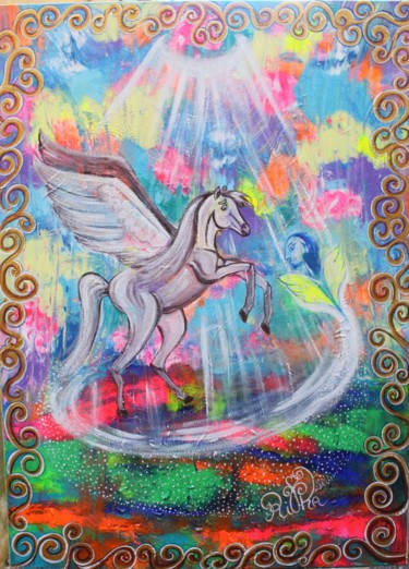 Painting titled "Pégase , le cheval…" by Rivka, Original Artwork, Acrylic