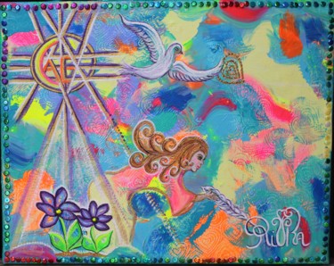 Картина под названием "Violet Sunrise" - Rivka, Подлинное произведение искусства, Акрил
