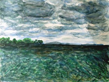 Painting titled "Cloudy sea-view ove…" by Mikala Lykke, Original Artwork, Oil