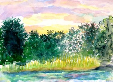 Painting titled "Sunset in the park" by Mikala Lykke, Original Artwork