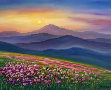 Painting titled "Berge, Blumen, Sonne" by Olga Hanns (O. Hanns), Original Artwork, Oil