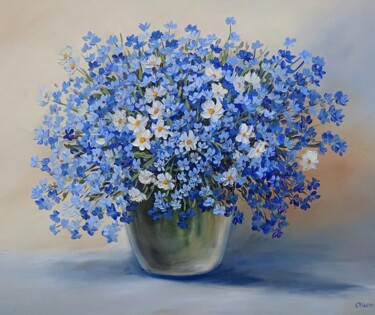 「Blue flowers 7」というタイトルの絵画 Olga Hanns (O. Hanns)によって, オリジナルのアートワーク, オイル