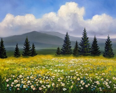 Peinture intitulée "Berge und Blumen 7.…" par Olga Hanns (O. Hanns), Œuvre d'art originale, Huile