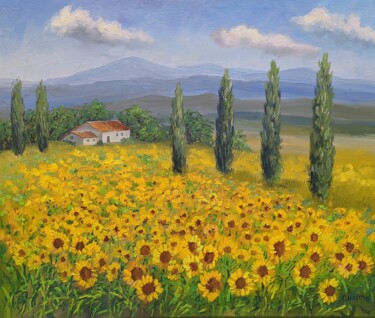 Painting titled "Landschaft mit Sonn…" by Olga Hanns (O. Hanns), Original Artwork, Oil