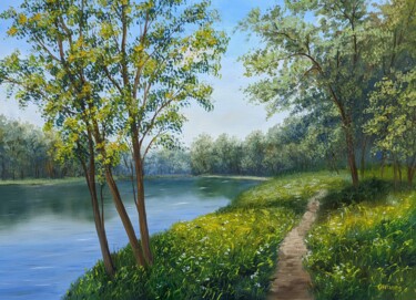 Malerei mit dem Titel "Sommer Landschaft a…" von Olga Hanns (O. Hanns), Original-Kunstwerk, Öl