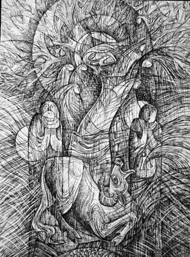 Рисунок под названием "народження" - Oksana Prudnikova, Подлинное произведение искусства, Гелевая ручка