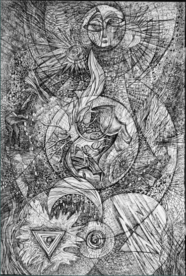 Рисунок под названием "народження всесвіту" - Oksana Prudnikova, Подлинное произведение искусства, Гелевая ручка