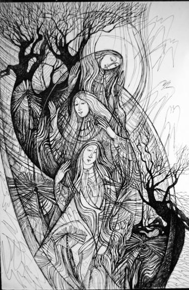 Рисунок под названием "мойры-нить жжизни" - Oksana Prudnikova, Подлинное произведение искусства, Гелевая ручка