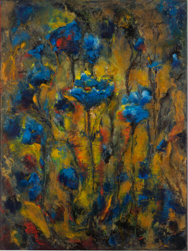 绘画 标题为“Blue flowers” 由Ok, 原创艺术品, 油 安装在木质担架架上
