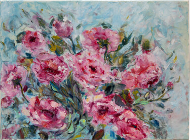 Malerei mit dem Titel "Pink roses" von Ok, Original-Kunstwerk, Öl