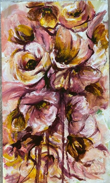 Malarstwo zatytułowany „Peach Fuzz flowers” autorstwa Oksana Almiz, Oryginalna praca, Akryl
