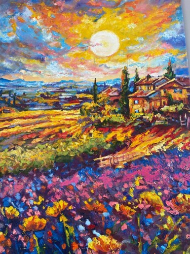 Pittura intitolato "Sunset Toscana" da Oksana Almiz, Opera d'arte originale, Olio