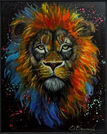 Malerei mit dem Titel "Oil painting "Lion"" von Oksana Baranova, Original-Kunstwerk, Öl