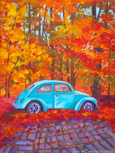 Pintura titulada ""The Autumn forest"" por Oksana Chetverikova, Obra de arte original, Acrílico Montado en Bastidor de camil…