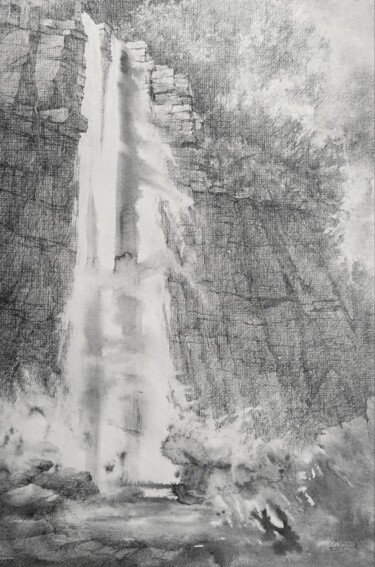 Drawing titled "Waterfall" by Oksana Duchenchuk, Original Artwork, Pencil