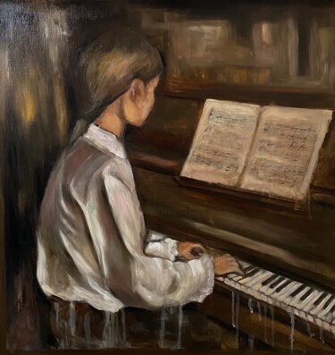 Painting titled "Girl at the piano" by Oksana Floyd, Original Artwork, Oil