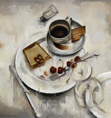 Картина под названием "Still life with cof…" - Oksana Floyd, Подлинное произведение искусства, Масло