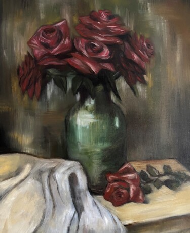 Schilderij getiteld "Roses" door Oksana Floyd, Origineel Kunstwerk, Olie