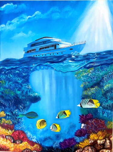 Painting titled "Underwater World Pa…" by Oksana Harris, Original Artwork, Oil