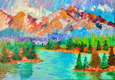 Pintura titulada "Lake  Painting Orig…" por Oksana Harris, Obra de arte original, Oleo