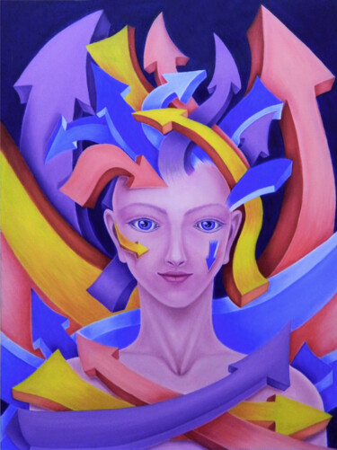 Pintura intitulada "Vector of thoughts" por Oksana Kulik, Obras de arte originais, Óleo Montado em Armação em madeira