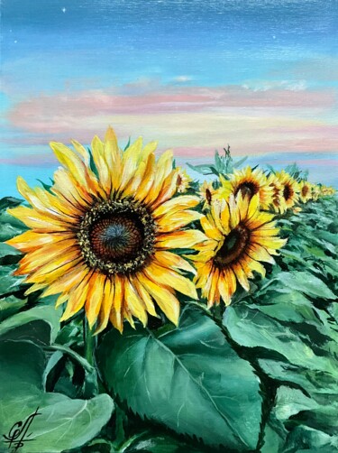 Pittura intitolato "Field of sunflowers" da Oksana Kuzmina (Soult), Opera d'arte originale, Acrilico