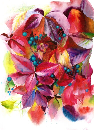 Malerei mit dem Titel "Autumn painting" von Oksana Kuzmina (Soult), Original-Kunstwerk, Aquarell
