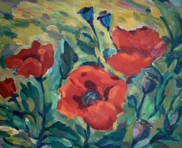 Ζωγραφική με τίτλο "Red poppies" από Oksana Kyianenko, Αυθεντικά έργα τέχνης, Λάδι