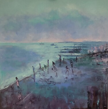 Peinture intitulée "evening sea" par Oksana Lukonina, Œuvre d'art originale, Huile Monté sur Châssis en bois