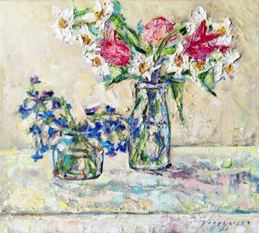 Malarstwo zatytułowany „Spring flowers” autorstwa Oksana Pidhurska, Oryginalna praca, Olej Zamontowany na Drewniana rama nos…