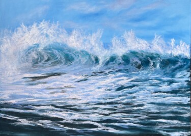 Painting titled "Stormy Waves" by Oksana Salminen, Original Artwork, Oil Mounted on Wood Stretcher frame