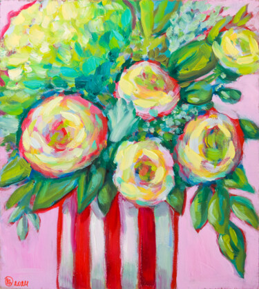 Schilderij getiteld "Girly Pink Floral W…" door Oksana Shevchenko, Origineel Kunstwerk, Olie