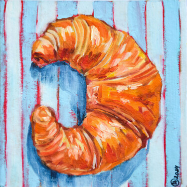 Malerei mit dem Titel "Croissant Art Handm…" von Oksana Shevchenko, Original-Kunstwerk, Öl