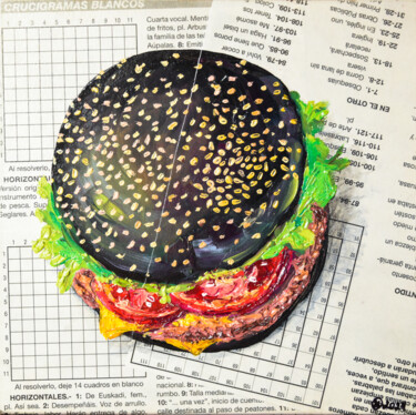 Schilderij getiteld "Burger Newspaper Oi…" door Oksana Shevchenko, Origineel Kunstwerk, Olie