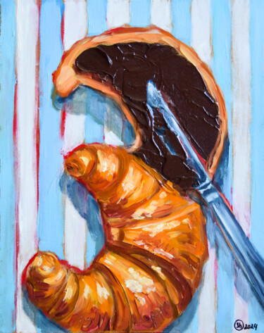 Painting titled "Impasto Croissant S…" by Oksana Shevchenko, Original Artwork, Oil