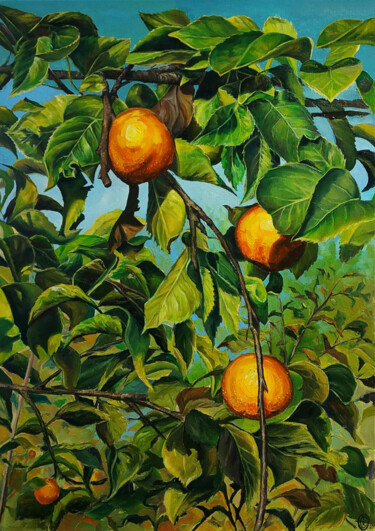 Картина под названием "Japanese pear" - Oksana Sklym, Подлинное произведение искусства, Масло Установлен на Деревянная рама…