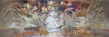 제목이 "Still Life Teatime"인 미술작품 Oksana Veber로, 원작, 기름 나무 들것 프레임에 장착됨