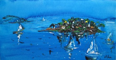 Painting titled "Dreaming Island" by Oksana Veber, Original Artwork, Acrylic Mounted on Wood Stretcher frame