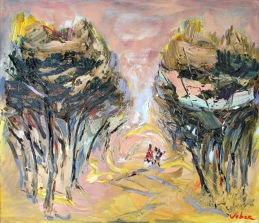 Painting titled "Park" by Oksana Veber, Original Artwork, Oil Mounted on Wood Stretcher frame
