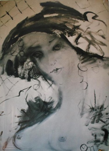 Schilderij getiteld "Blind date" door Oksana Veber, Origineel Kunstwerk, Gouache Gemonteerd op Karton